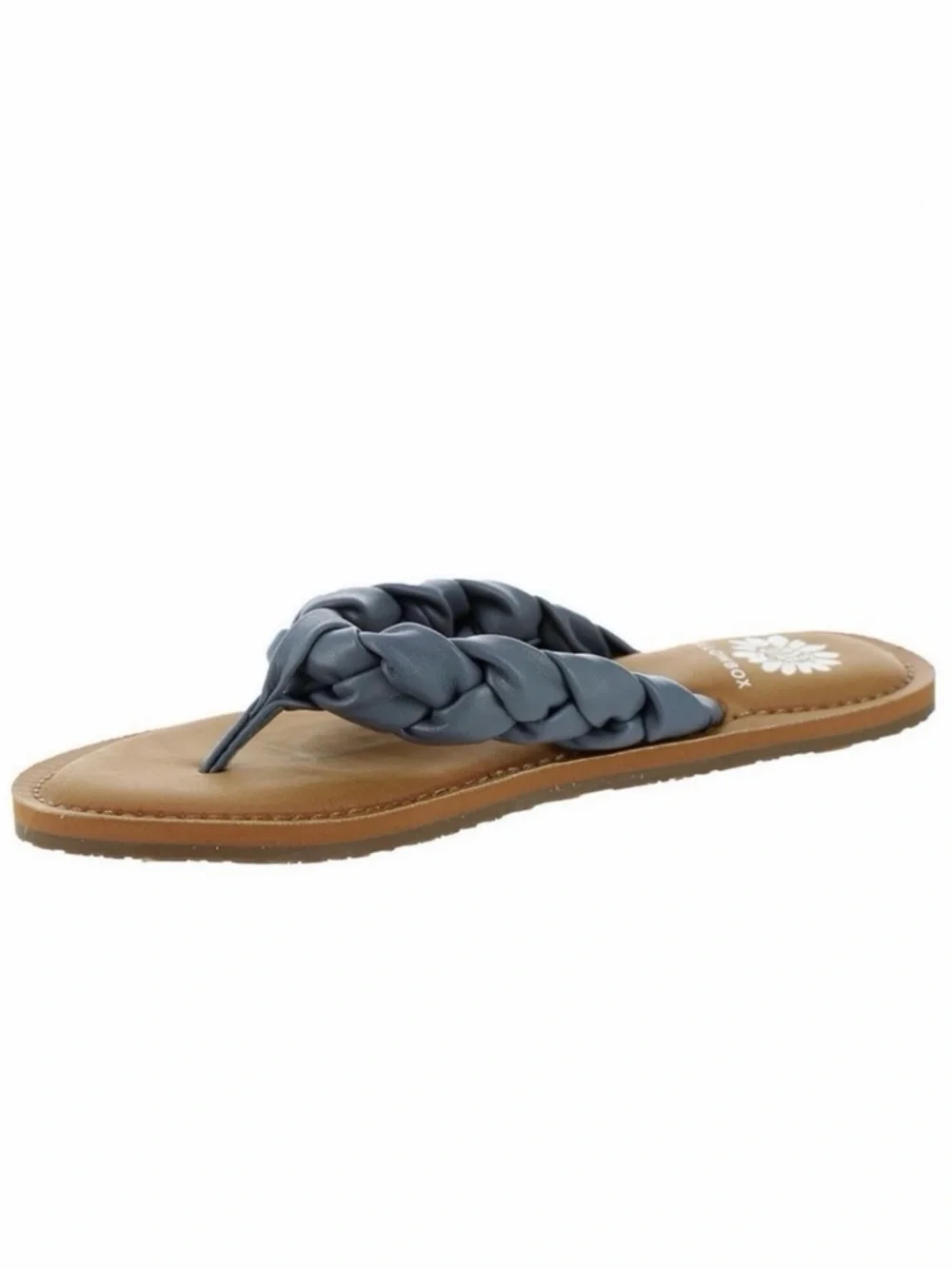 7.5 Yellowbox Dauphine Blue gray Tan Sandals Shoes Braided Leather Women's Thong - Picture 2 of 13